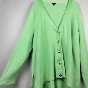 Talbots Knit Cardigan Oversized Lime Green Gold Button Comfy Cozy Size 3X